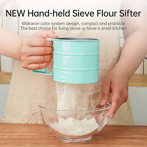 Flour Sifter, Operated Flour Sifter, Handheld Sieve Flour Strainer, Fine Kitchen Cooking, Sieve Tools for Cooking/Pastry Baking Kitchen Utensil (Green)