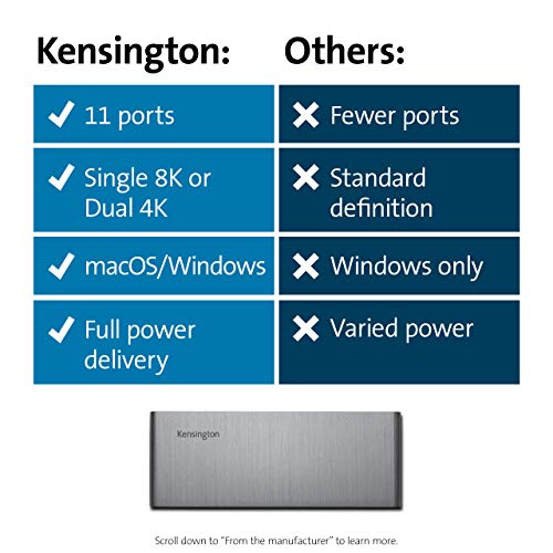 Image of Kensington SD5700T Thunderbolt 4 Docking Station, Dual 4K @ 60Hz Display, 90W Power Delivery, 11-in-1 USB-C Hub with 8 Ports, Compatible with Windows, macOS & Chrome (K35175IN)