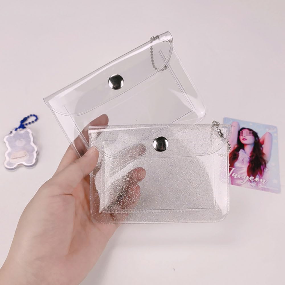 3 Pcs Womens Transparent Card Holder Wallet Small Coin Purse Keychain Mini Change Pouch Credit Card Case Clear