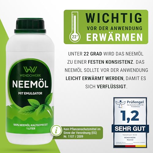 WENDOWERK® Neemöl [1000ml] - Inkl. Sprühflasche und Messbecher - Neemöl mit Emulgator zur direkten Anwendung - Niemöl zur natürlichen Pflanzenpflege für Indoor und Outdoor