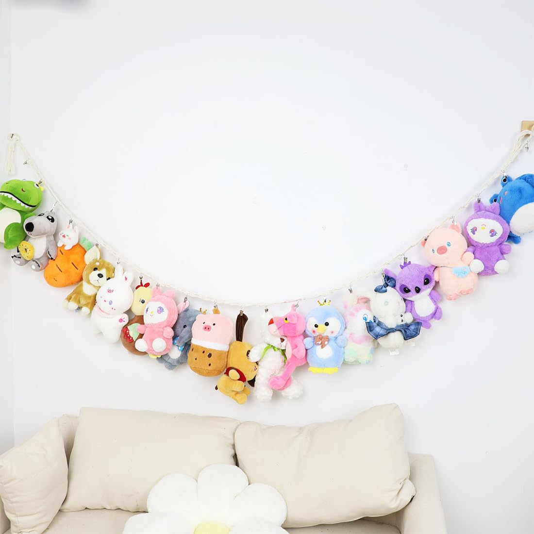 2M Porta Peluche da Appendere, Supporto per Animali di Peluche da Appendere, Porta Peluches Salvaspazio, Con 20 Clip in Metallo per la cameretta dei bambini