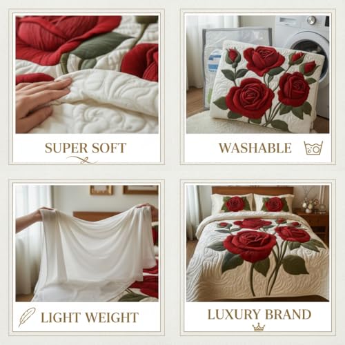Image of Decor Well 7d Bedsheet for Double Bed King Size with 2 Pillow Covers, Polycotton 220 TC Super Soft & Breathable, Wrinkle Free Red Rose-4 Printed Bedsheet Set (90x100 Inch)