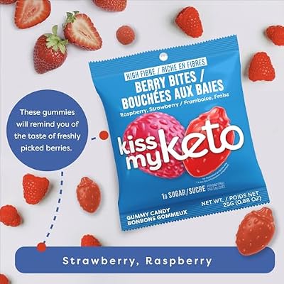 Kiss My Keto Sugar Free Gummies, Berry Bites 8-Pack Satisfy Cravings while Staying in Ketosis High Fiber, 7g Net Carbs, Non-GMO, Vegan, Gluten-Free Low-Calorie Vegan Candy