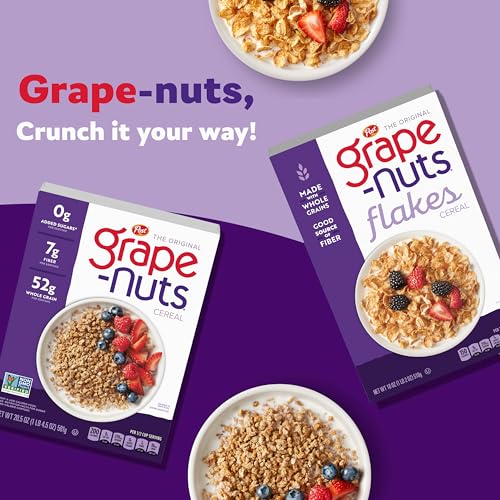Image of Grape-Nuts Cereal, Low Fat, High Fiber, Kosher, 20.5 oz Box | Crunchy Whole Grain Wheat and Barley Cereal, Non-GMO Project Verified