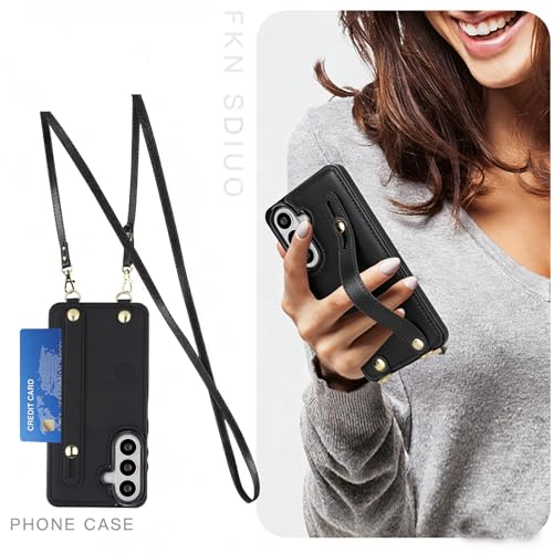Ephoou for Samsung Galaxy S26 Plus Case with Card Holder & Wrist Strap, PU Leather Shockproof Crossbody Cover with Adjustable Shoulder Lanyard & Wristband & Kickstand for Galaxy S26+ Plus XK-Black by Ephoou - Used condition - Image 3