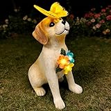 Solar Dog Garden Statues Decor, Outdoor Fairy Dogs Figurines Accessories Decorations with LED Lights Home Patio Balcony Yard Lawn Ornaments, Unique Thanksgiving Gifts for Mom Women Dad Friends