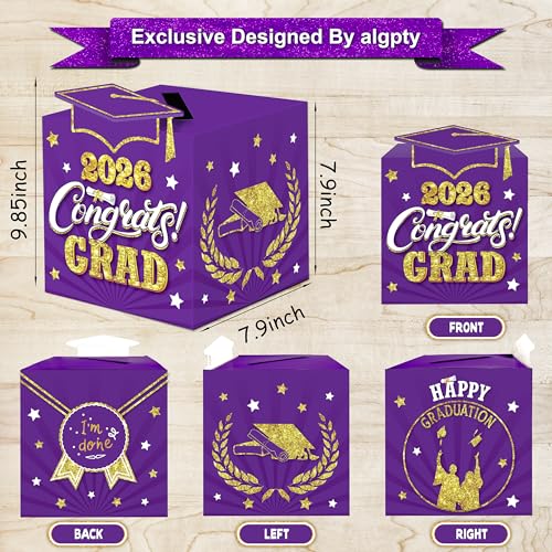 Image of Graduation Decorations Purple and Gold 2026 - Giant Guest Book Alternative,Graduation Cards Box with 36PCS Advice Cards,Signature Board Congrats Grad Decorations Supplies 2026