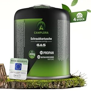 CAMPLORA 4x 450g Gaskartuschen passend für Weber Gasgrill Q100/1000-Serie, Propangas & Butangas, Schraubkartusche mit Gewinde für Campingkocher Gas Kartuschen Schraubventil Gasflaschen butane