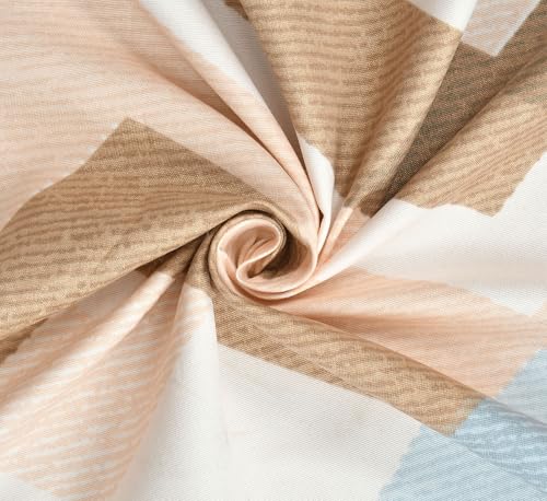 Image of KAWI Elastic Fitted Bedsheet Cotton Blend Double Bed with 2 Pillow Cover (72 inch X 78 inch)- Cream Colour-Light Brown Zig Zag Print