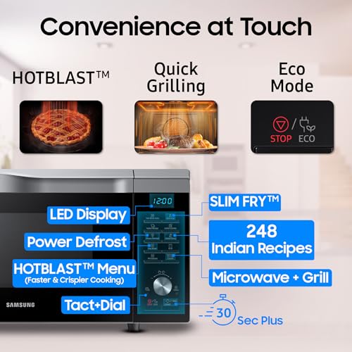 Image of Samsung 28L Multi Spit, Convection Microwave Oven (MC28A6035QS /TL, Silver, Various Cooking Modes, Eco Mode, Hotblast, Crusty Plate, Wire Rack, Slim Fry, Ceramic Enamel Cavity with 10 year warranty)