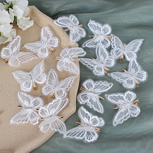 Naisier Butterfly Hair Clips 15 Pieces Lace Embroidery Flower Butterfly Hair Bow Pins 2.6 Inch Butterfly Hair Accessories For Halloween Cosplay Women Girls Teens Hawaii Hair Clips. White, 15 Pcs #TOP5