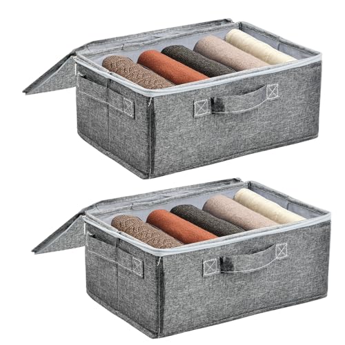 2Pcs Caja Organizadora De Tela, Caja de Almacenaje con Tapa, Gris...