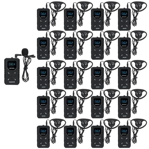 Retekess TT117 FM Tour Guide System, Simultaneous Translation Equipment, Interference-Free, Replaceable 2 AA Batteries, Interpretation Systems for Conference (1 TX 20 RX)