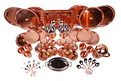 Shiv Shakti Arts® Solid Pure Copper Dinner Set - 55 Pieces - Desi...