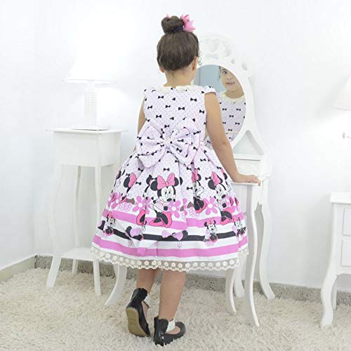 Vestido infantil tema Minnie Rosa com bordado em perolas