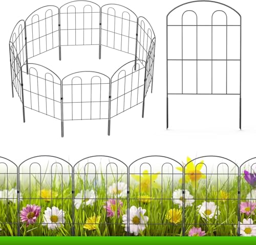 LIANTRAL 28 Stück Dekorativer Gartenzaun, Tier Barriere Zaun, rostfreier Metalldraht, Kein Graben-Zaun Patio-Grenze Tierzaun für Hunde Kaninchen im Freien Patio, 61 cm (H) x 9,24 m Gesamtlänge