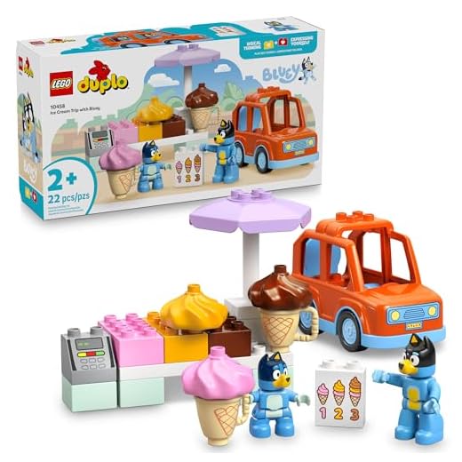 LEGO DUPLO Bluey Ice Cream Trip with Bluey - Toddler Toy for Kids, Boys, and Girls Ages 2+ - Includes Figure and Ice Cream Stand - Sensory Toy for Pretend Play - Preschool Gift Idea - 10458