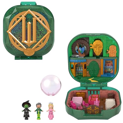 Polly Pocket x ​Wicked Sammler-Schatulle, Mikropuppen und Spielset, 2 thematische Zubehörteile, ikonische Schauplätze von Glizz und Oz, Glinda, Elphaba und der Zauberer, JFV04