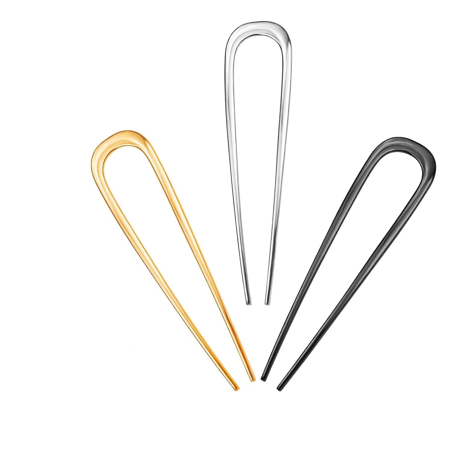 3Pcs French Hair Pin Metal, 11cm/4.3in Metal French Pin in Gold, Silver, and Black