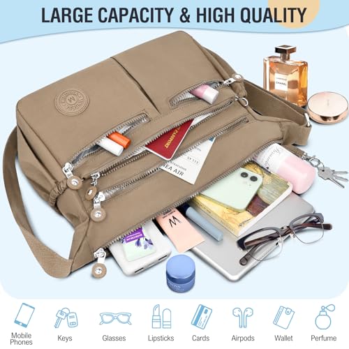 Image of Nylon Crossbody Bags for Women Waterproof Lightweight Large Travel Purses Multi-Pocket Pocketbooks Shoulder Bag
