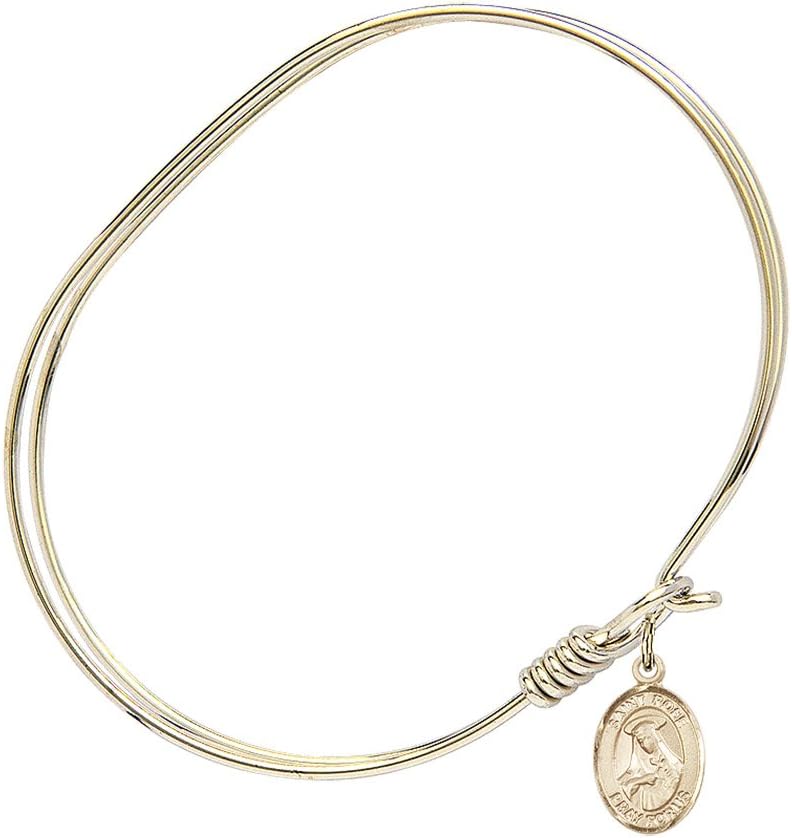 Oval Eye Hook Bangle Bracelet w/St. Rose of Lima in Gold-Filled