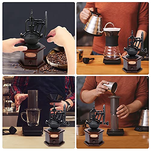 Handmatige koffiemolen vintage koffiezetapparaat van hout, verstelbaar, met verzamellade, perfect voor Drip Coffee Espresso French Press (26 cm x 12 cm) - Image 8