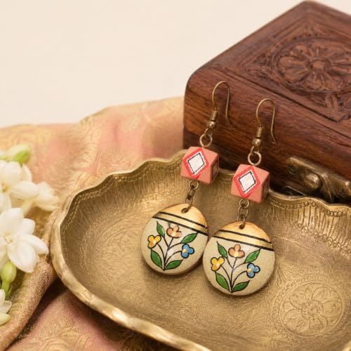 Image of Handcrafted Artistic & Tribal Earrings Collection for Women - Bohemian, Floral, Wooden & Ethnic Statement and Stud Designs