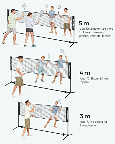 SONGMICS Badminton-Netz, 4 m, Volleyballnetz, höhenverstellbare Stangen, tragbares Set für Tennis, Beach-Volleyball, für Garten, Park, Outdoor, Schwarz SYQ400H