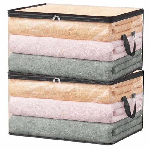 Image of JD FRESH 2 Piece 60L PVC Transparent Storage Bag with Zipper /Foldable Clothes Organiser for Wardrobe /Garments Organizer /Space Saving Storage Box for Sarees /Lehenga /Towel /Toy - 21.6 x 13.8 x 12.4 Inch