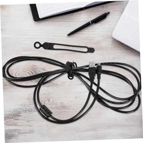 10 Pack de Correas de Silicona para Gestión de Cables para Cables de Alimentación Negro | Cintas de Cable Reutilizables, Uso en Oficina en Casa, Organizador para Cables de Datos, Set Compacto, Acabado Negro miniatura 6