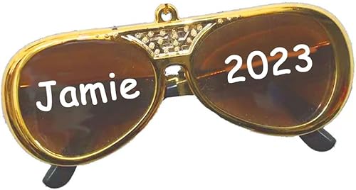 Gafas de sol personalizadas Elvis Adorno de Navidad Gafas doradas icónicas de Elvis The King con nombre personalizado Gafas de sol personalizadas Elvis Adorno de Navidad Gafas doradas icónicas de Elvis The King con nombre personalizado