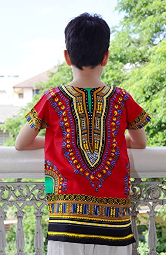 Image of RaanPahMuang Unisex Bright Africa Classic Childrens Dashiki Cotton Shirt Boys Girls