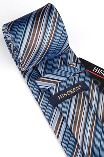 Image of HISDERN Mens Striped Ties Classic Silk Woven Tie and Pocket Square Set Formal Business Necktie Handkerchief for Wedding