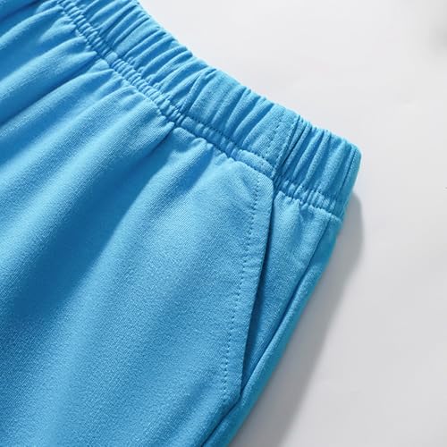 Image of HILEELANG Toddler Boy Summer Short Clothes Sets Cotton Crewneck Tees Shorts Pocket Adjustable Knite Shorts Playwear Sets
