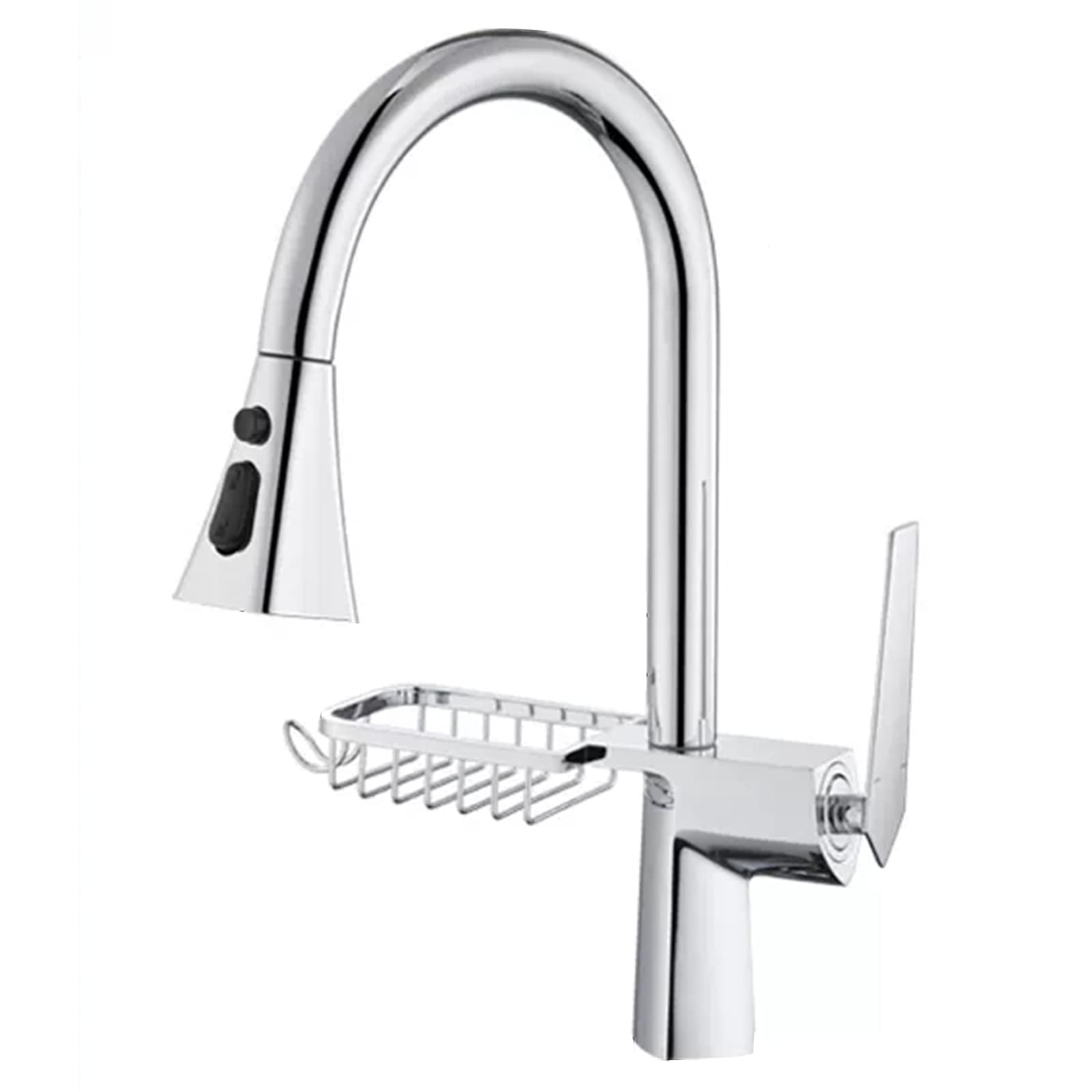 ZYCHSJXA Kitchen Bath Taps Faucet with Pull Down Sprayer Commercial Solid Brass Single Handle Hole Sink Faucet, High Arc Swivel Mixer, Three Water Mode,Chrome