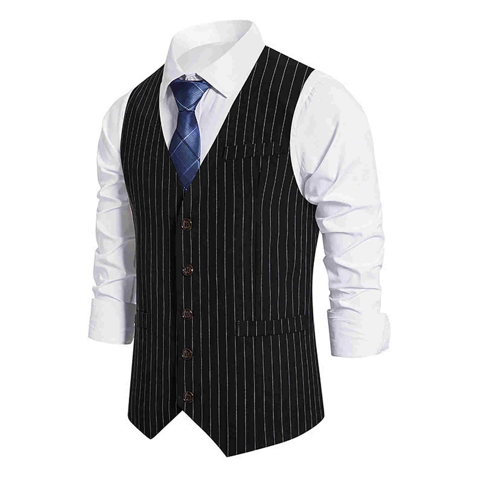 Chaleco de traje para hombre de corte ajustado con cuello en V 7