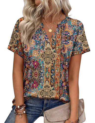 Image of Zeagoo Womens Tops Short Sleeve Summer V Neck Shirts Work Blouses Business Outfits Fashion Clothing