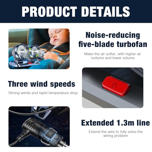 CLIUNT Auto Ventilator, 5V USB Doppelkopf Autolüfter, 360 Grad drehbar Doppelköpfiger Ventilator Auto mit 3 Geschwindigkeiten Doppellüfter, für 5Volt Autos, LKWs, SUV