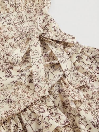 Image of Narecte Summer Dresses for Women,Tie Halter Mini Dress,Floral Print Short Dress,Ruffle Trim Casual Dresses