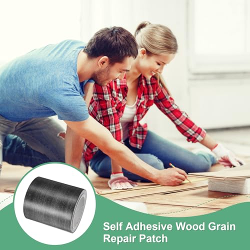 Image of M METERXITY 2-Roll Wood Grain Repair Tape, 2.24in x 15ft Textured Realistic Self-Adhesive Wood Floor Tape Contact Paper for Furniture /Floors /Home [Ebony]