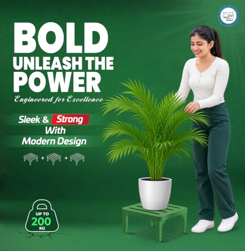 Image of DVI Heavy Duty Green Plant Stand | Pack of 3 | Strong, Durable, Rust-Proof | Supports Up to 200 Kg | Indoor & Outdoor Use | Pot Stand for Big Size Plants | All Weather Resistant Pot Stand