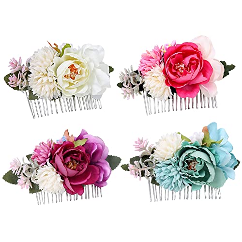 Peigne à Cheveux, Peigne à Cheveux en Forme de Fleur est Tissé à la Main avec du Tissu et ees Fleurs Barrette Cheveux Femme Pince à Cheveux Florale pour Femmes Fille 4pcs Cover