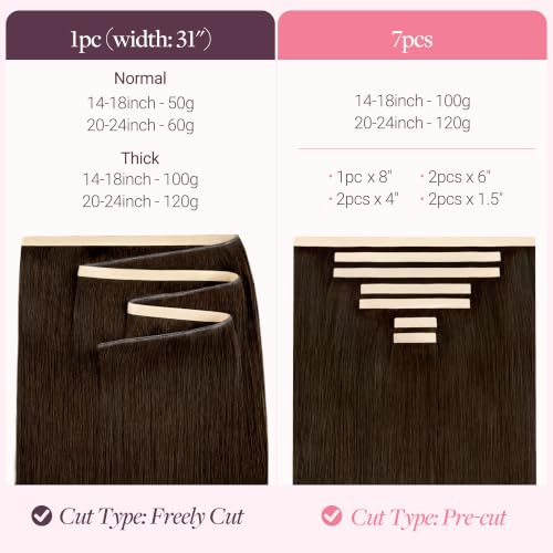 Image of GOO GOO Tape In Weft Hair Extensions Human Hair, Genius PU Long Weft Tape In Hair Extensions Real Human Hair, Silky Easy to Use, 4A Chocolate Brown 22 inch 120g 7pcs