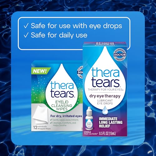 Image of TheraTears Eyelid Cleansing Wipes - 12 Individually Wrapped Wipes with Cucumber Extract, for Daily Cleaning of Eye Lashes & Lids (Pack of 2)