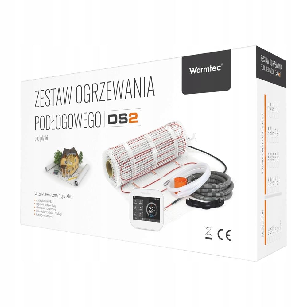 WARMTEC elektrische Fußbodenheizung 170 W/m² | Fußbodenheizung elektrisch selbstklebend | Heizmatte mit Thermostat für Bodenwärme unter Fliesen | Bodenheizung mit IPX7 Schutzklasse | T510 Weiß 1,5m²