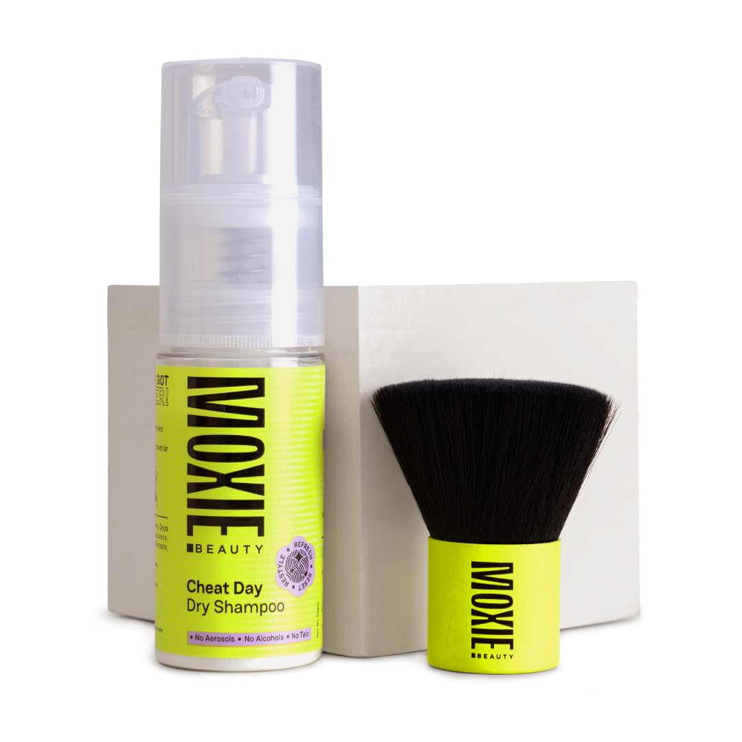 MOXIE BEAUTY Cheat Day Dry Shampoo With Brush Instant Oil Absorption & Volume Boost No Cast Refreshes Hair Between Washes For All Hair Types 15 g (Pack of 2) White