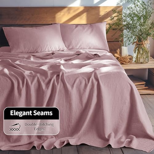 Image of LBRO2M 100% French Pure Linen Sheet Set 4Pcs, 16 inch Deep Pocket Full Size