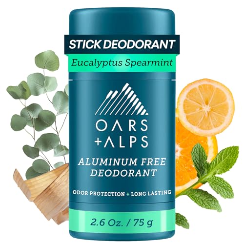 Oars + Alps Aluminum Free Deodorant for Men | Long Lasting Odor Protection Clear & Free of White Residue Anti-Chafing Smooth Glide Dermatologist Tested Eucalyptus Spearmint 1pk 2.6oz
