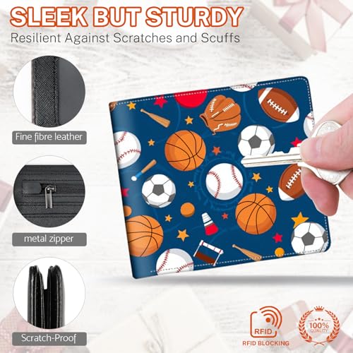 Image of Boys Wallet for Kids, Teen Boy Balls Wallets 9-12 8-10 8-12, Cool Novelty Leather Bifold Rfid Blocking Purse Coin Pocket Zipper Id Window for Children Men Male Youth Guys Birthday Gifts