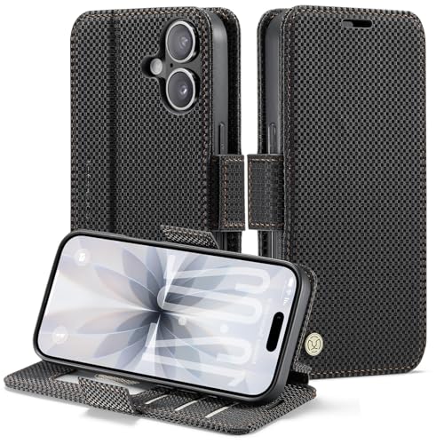 owlhold for iPhone 16 6.1" Flip Case, Cash & Card Slots, Fiber Black